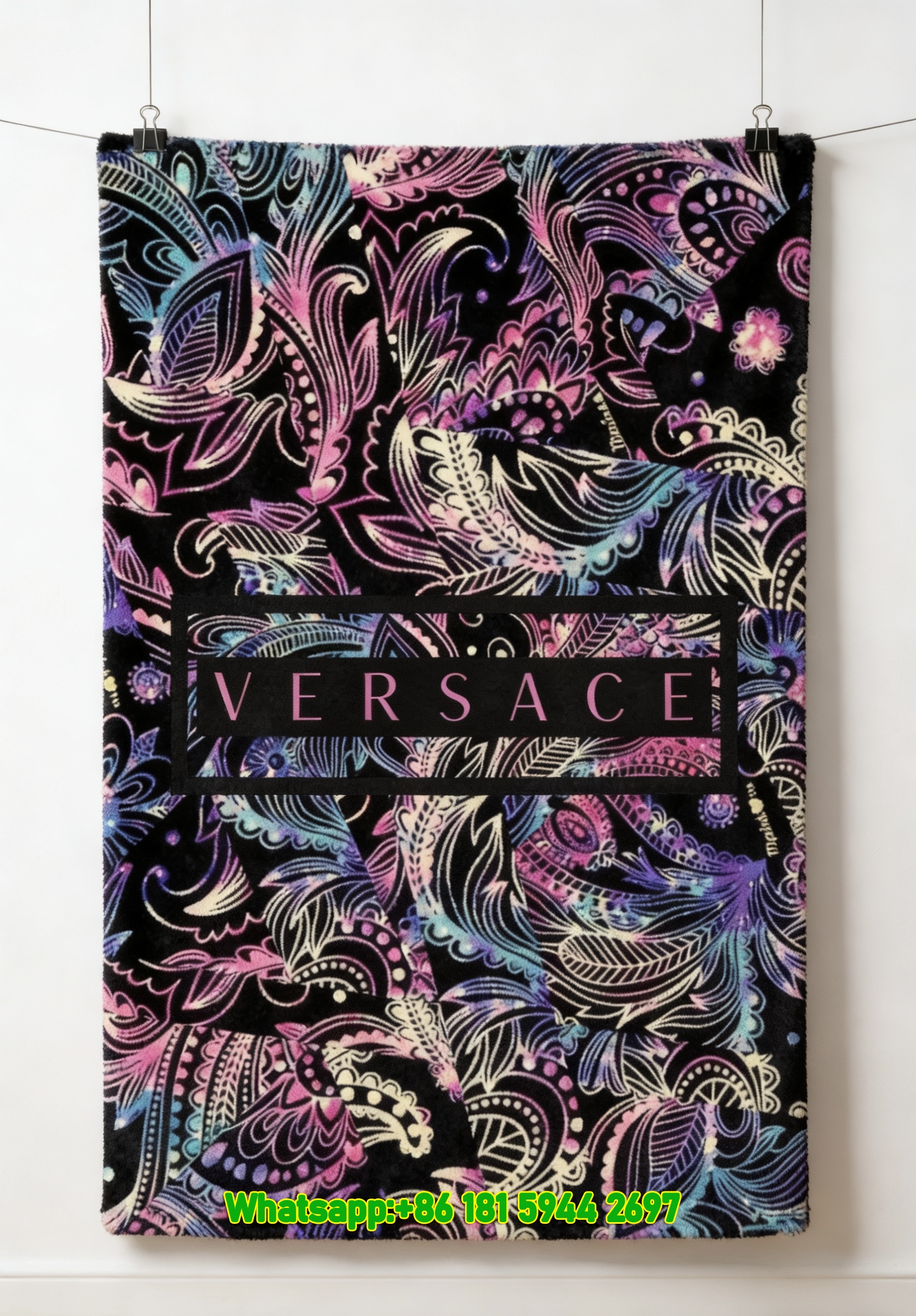 Versace Neon Paisley Print Flannel Throw Blanket IMG_1454